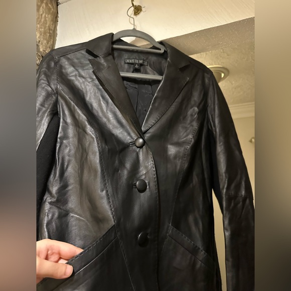 Lafayette 148 $900 New York Leather Blazer Jacket Merino Wool Side Panels Size 6 - Picture 7 of 14